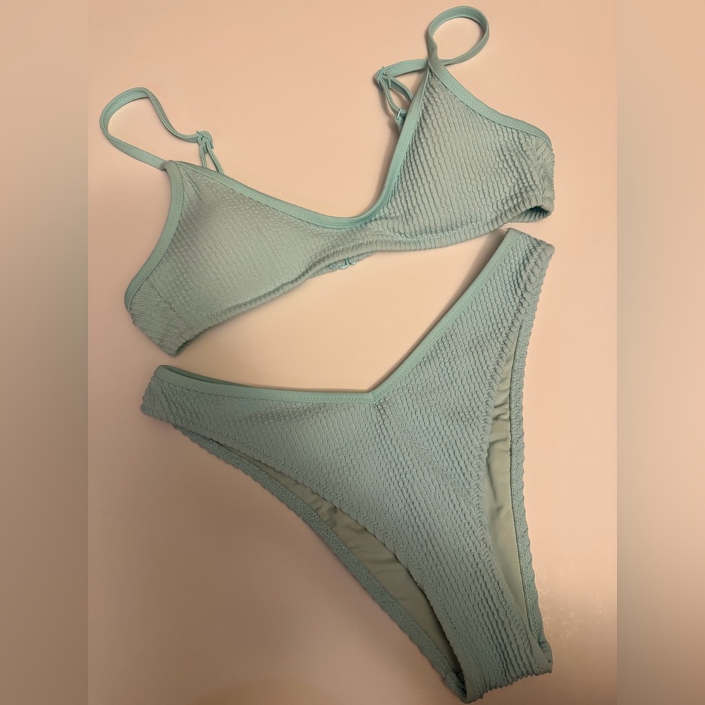 Aerie Real Good Mint Seersucker Bikini Set EUC Small